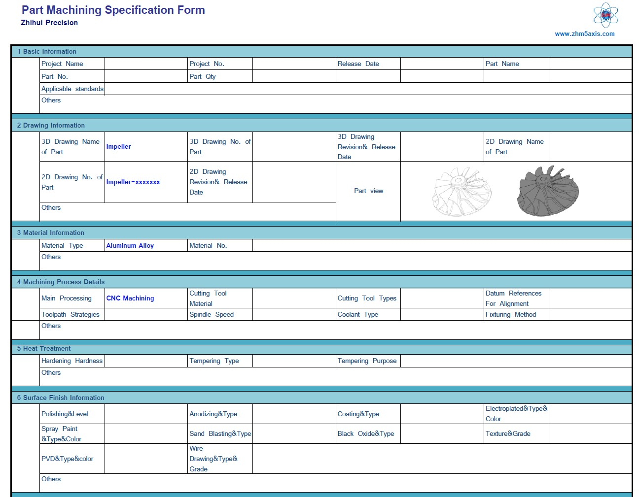 Part machining specification Form  (PMSF)