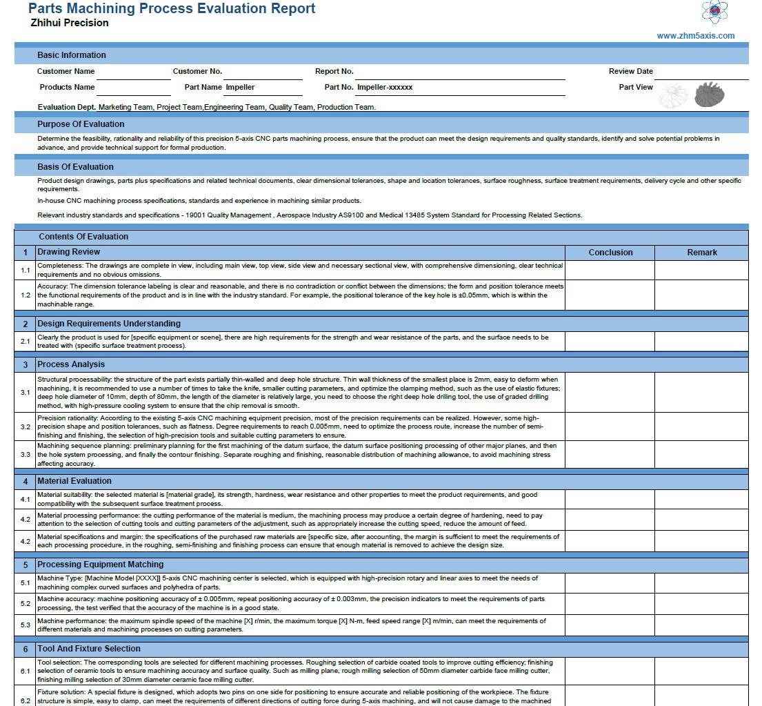 Parts Machining Process Evaluation Report (PMPER)